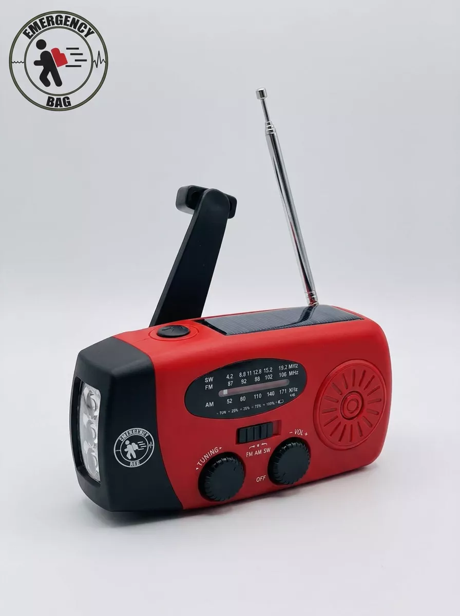 Noodradio met Handzwengel, Zonnepaneel & USB-oplaadfunctie