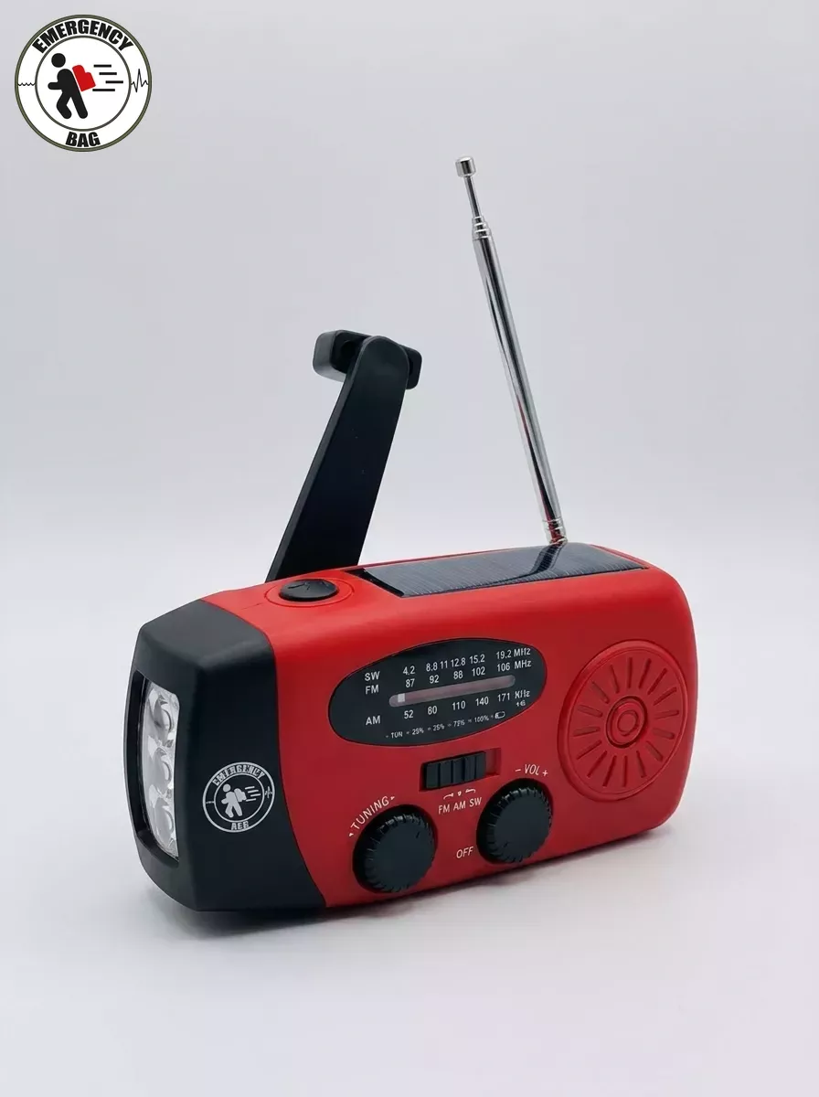Noodradio met Handzwengel, Zonnepaneel & USB-oplaadfunctie